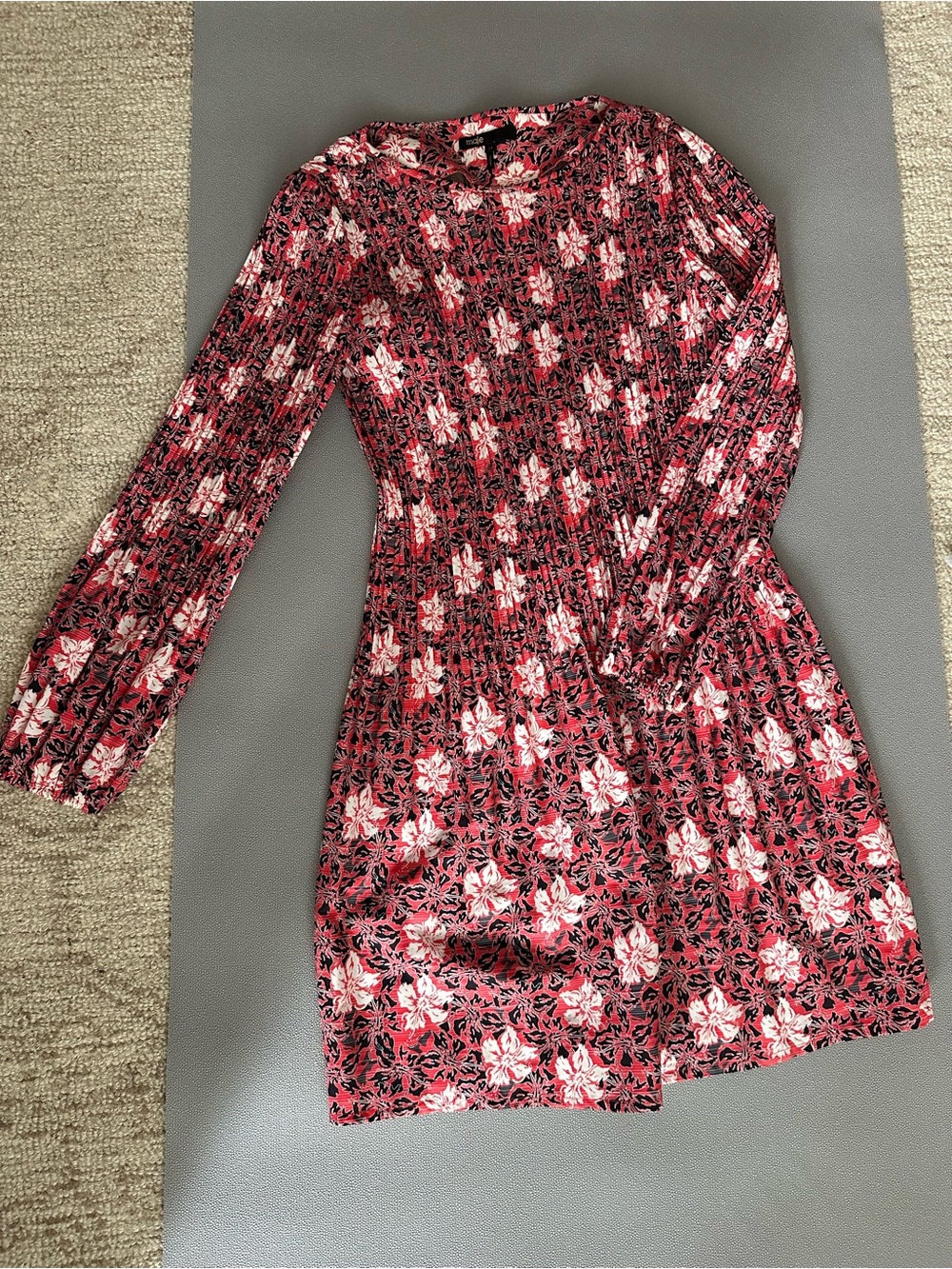 Maje Dresses | Maje pink floral Pleated Plisse Crepe Mini